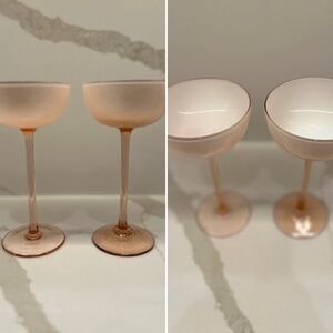Estelle Colored Glass Champagne Coupe Stemware Set of 2 Pink White Elegant Fancy